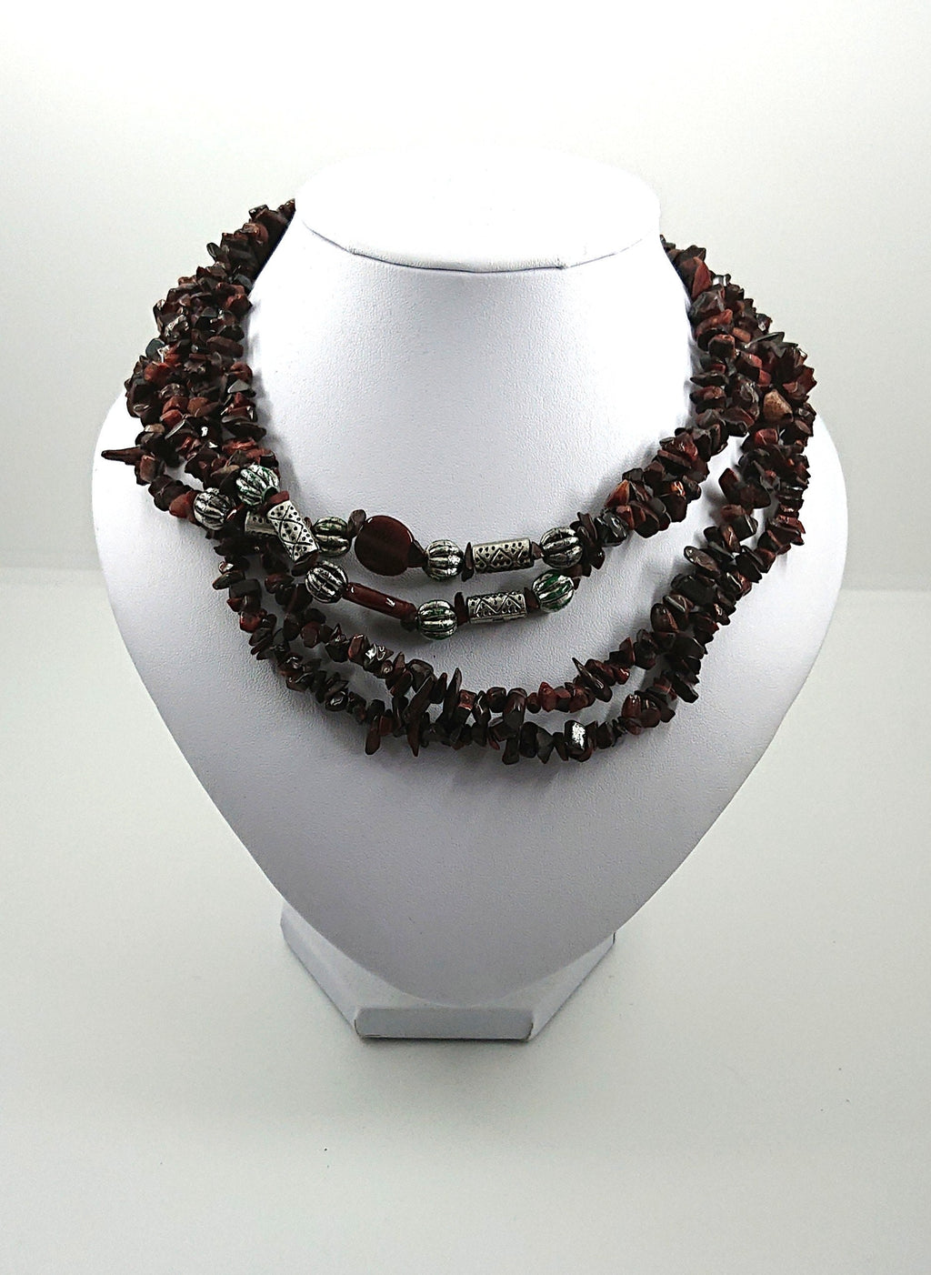 Vintage Long Necklace Brown Shell Beaded Double Loop Necklace Costume Jewellery Jewelry Boho