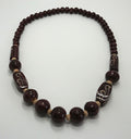 Vintage Necklace Wooden Chunky Beaded Brown Necklace Costume Jewellery Jewelry Hand Painted Boho Hippie