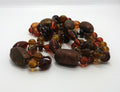 Vintage Necklace Glass, Wood Amber Beaded Brown, Gold Necklace Long Chunky Costume Jewellery Jewelry