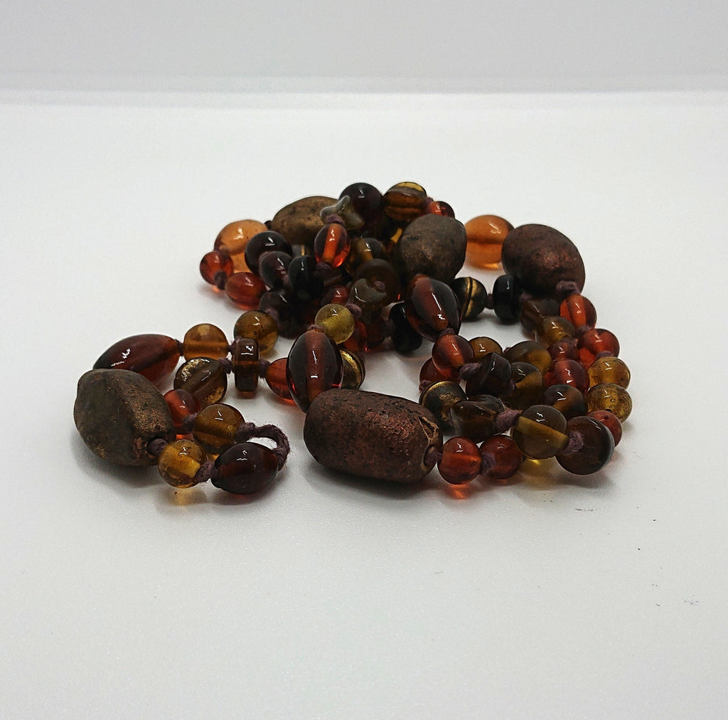 Vintage Necklace Glass, Wood Amber Beaded Brown, Gold Necklace Long Chunky Costume Jewellery Jewelry