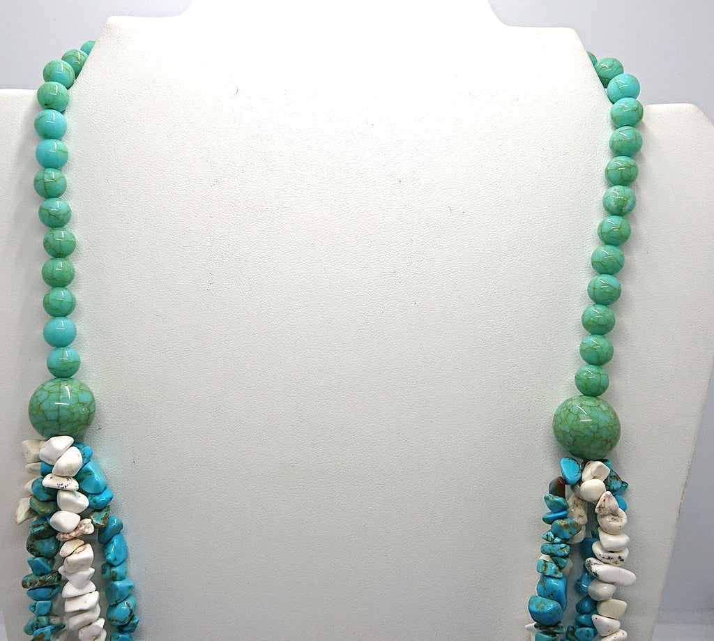 Vintage Turquoise Pebble Beaded Necklace, Multistrand Costume Jewellery
