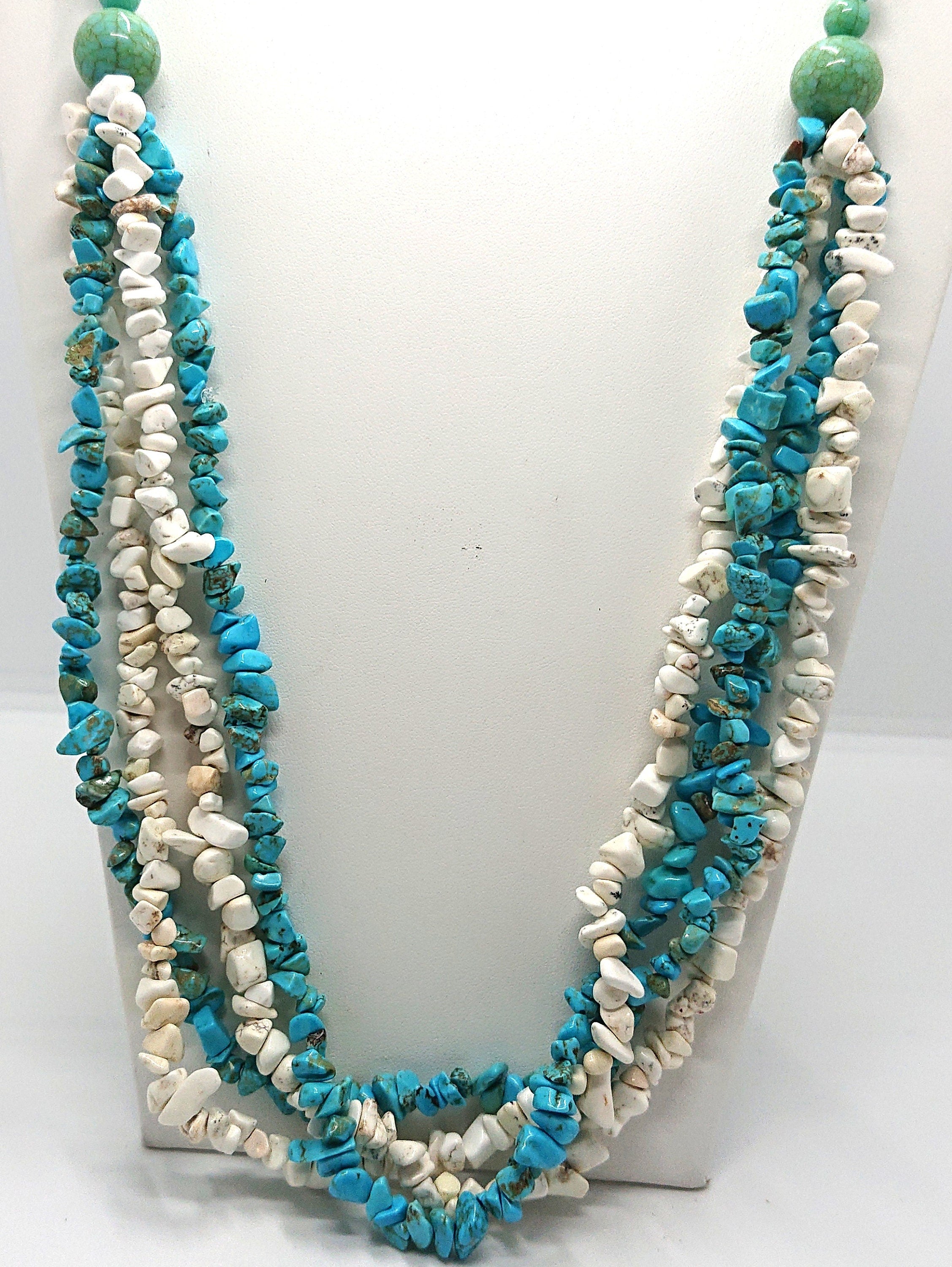 Vintage Turquoise Pebble Beaded Necklace, Multistrand Costume Jewellery