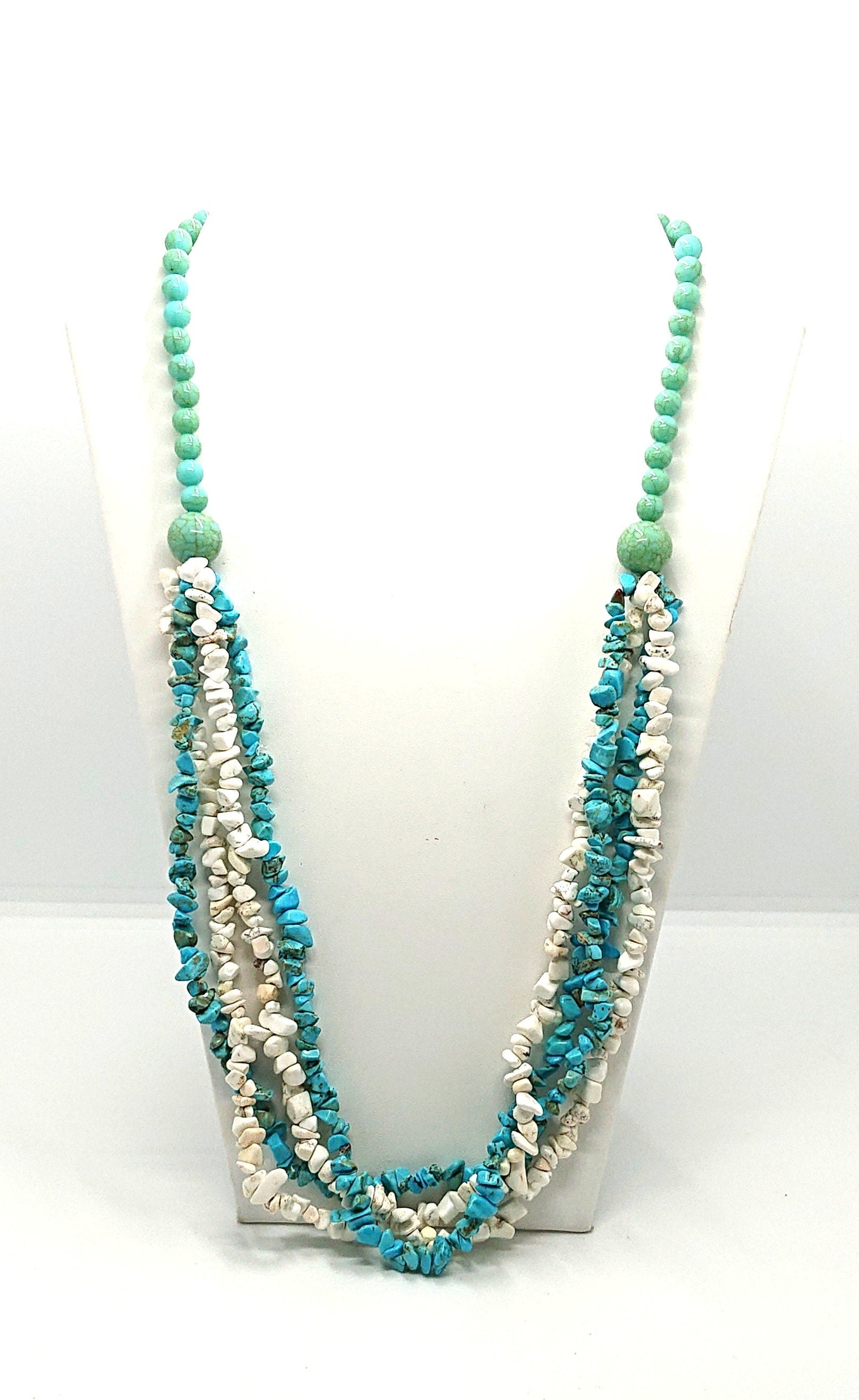 Vintage Turquoise Pebble Beaded Necklace, Multistrand Costume Jewellery