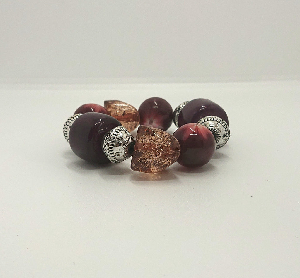 Vintage Lucite Bangle/Bracelet Chunk Beaded Bangle Purple, Red Peach Glitter Costume Jewellery Jewelry