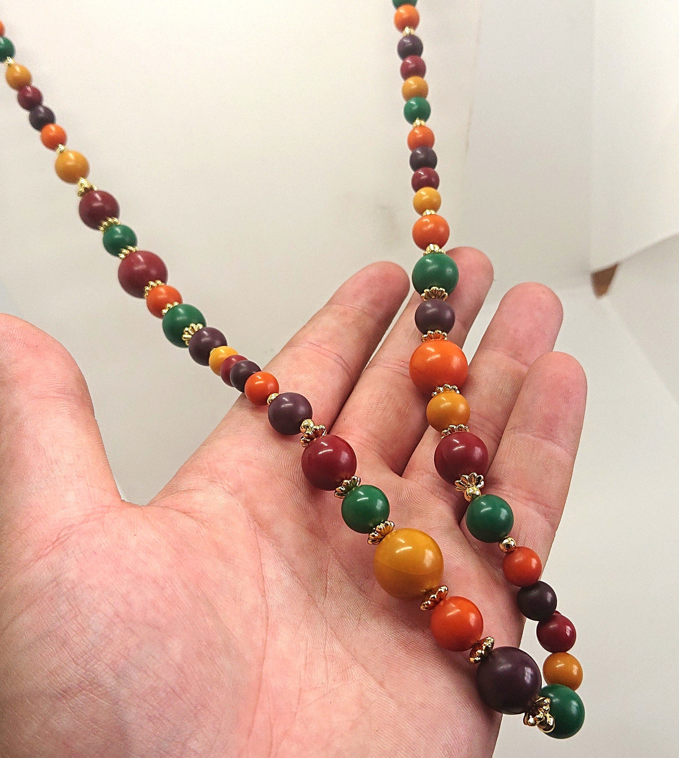 Vintage Lucite Beaded Necklace, Multicolored Costume Jewelry