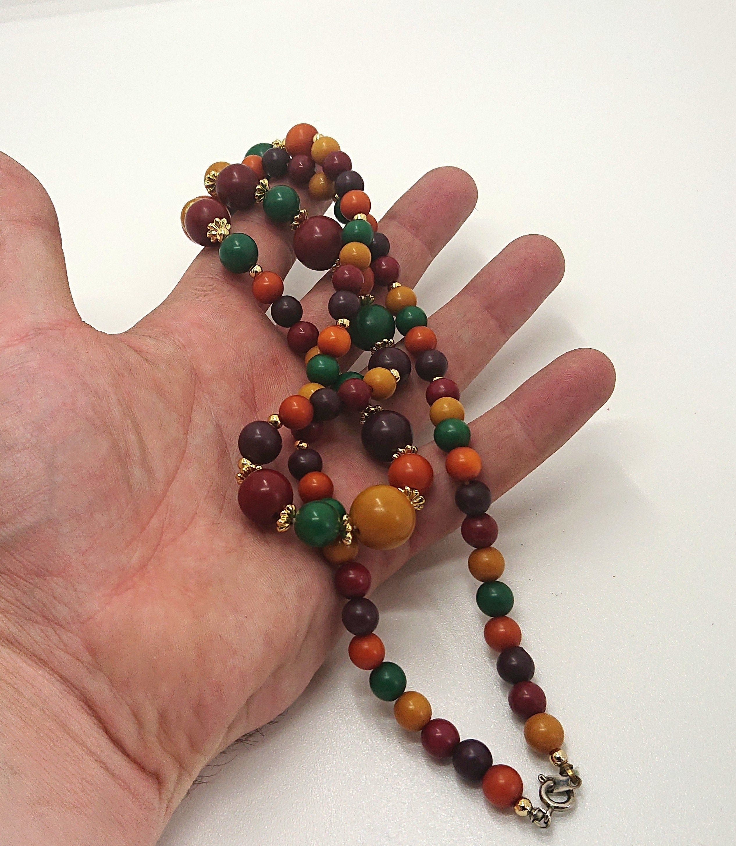 Vintage Lucite Beaded Necklace, Multicolored Costume Jewelry