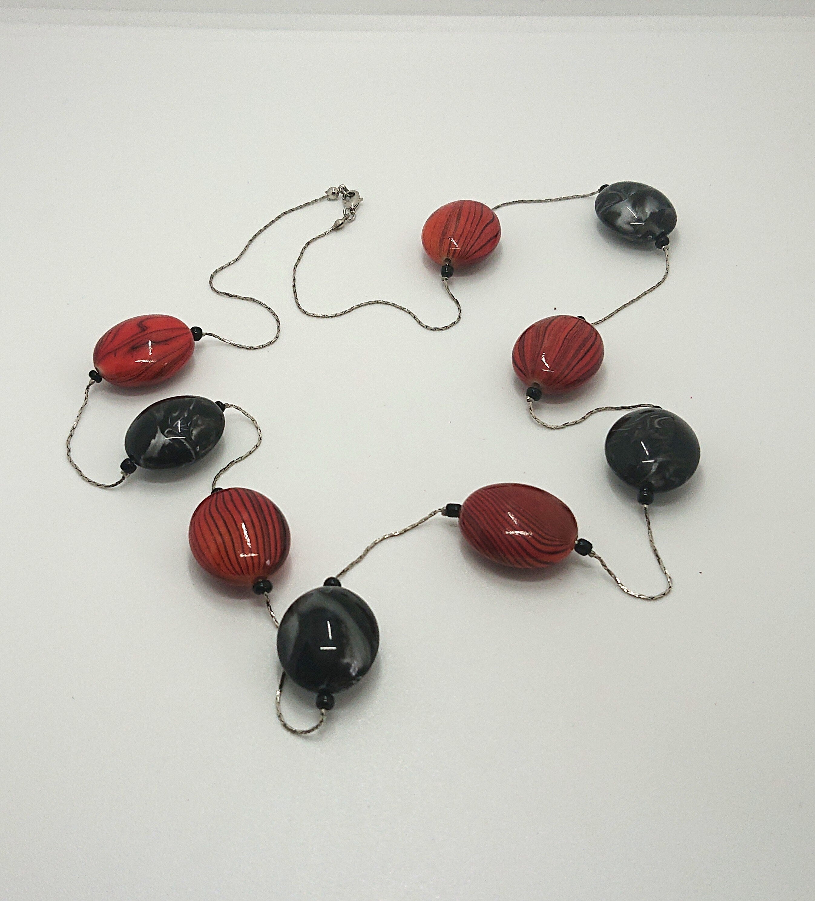 Vintage Lucite Beaded Necklace Long Chunky Marbled Costume Jewellery Jewelry