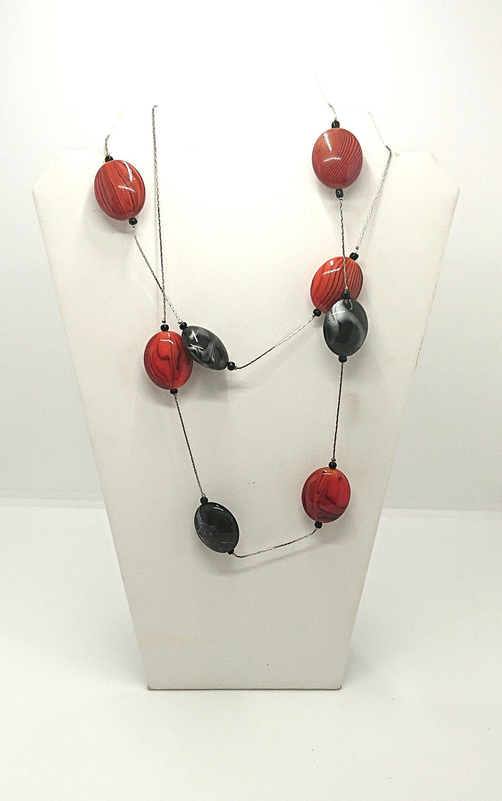 Vintage Lucite Beaded Necklace Long Chunky Marbled Costume Jewellery Jewelry