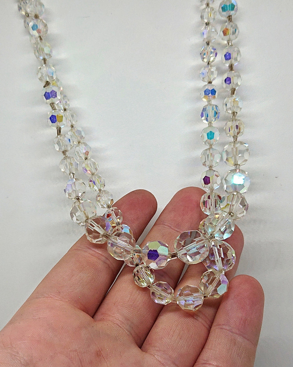 Vintage Aurora Borealis Necklace Set, Rhinestone Box Clasp
