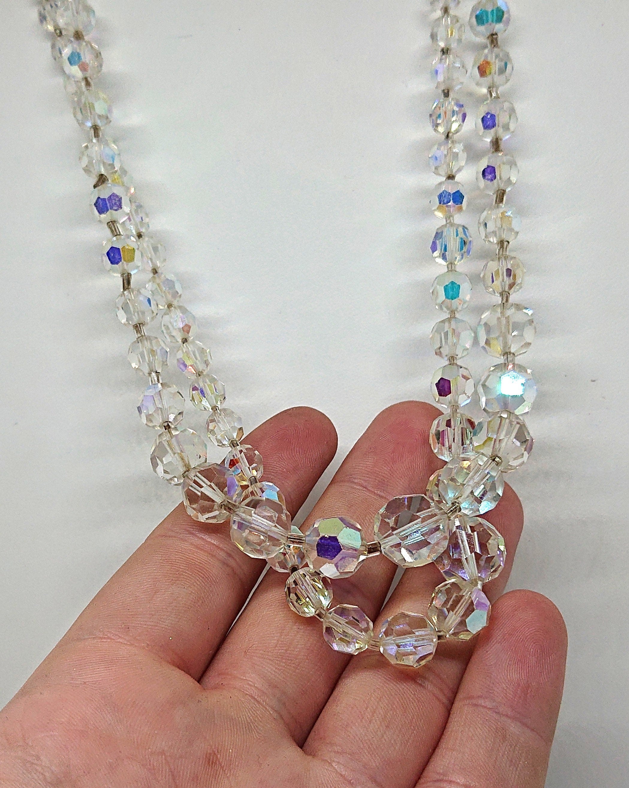 Vintage Aurora Borealis Necklace Set, Rhinestone Box Clasp