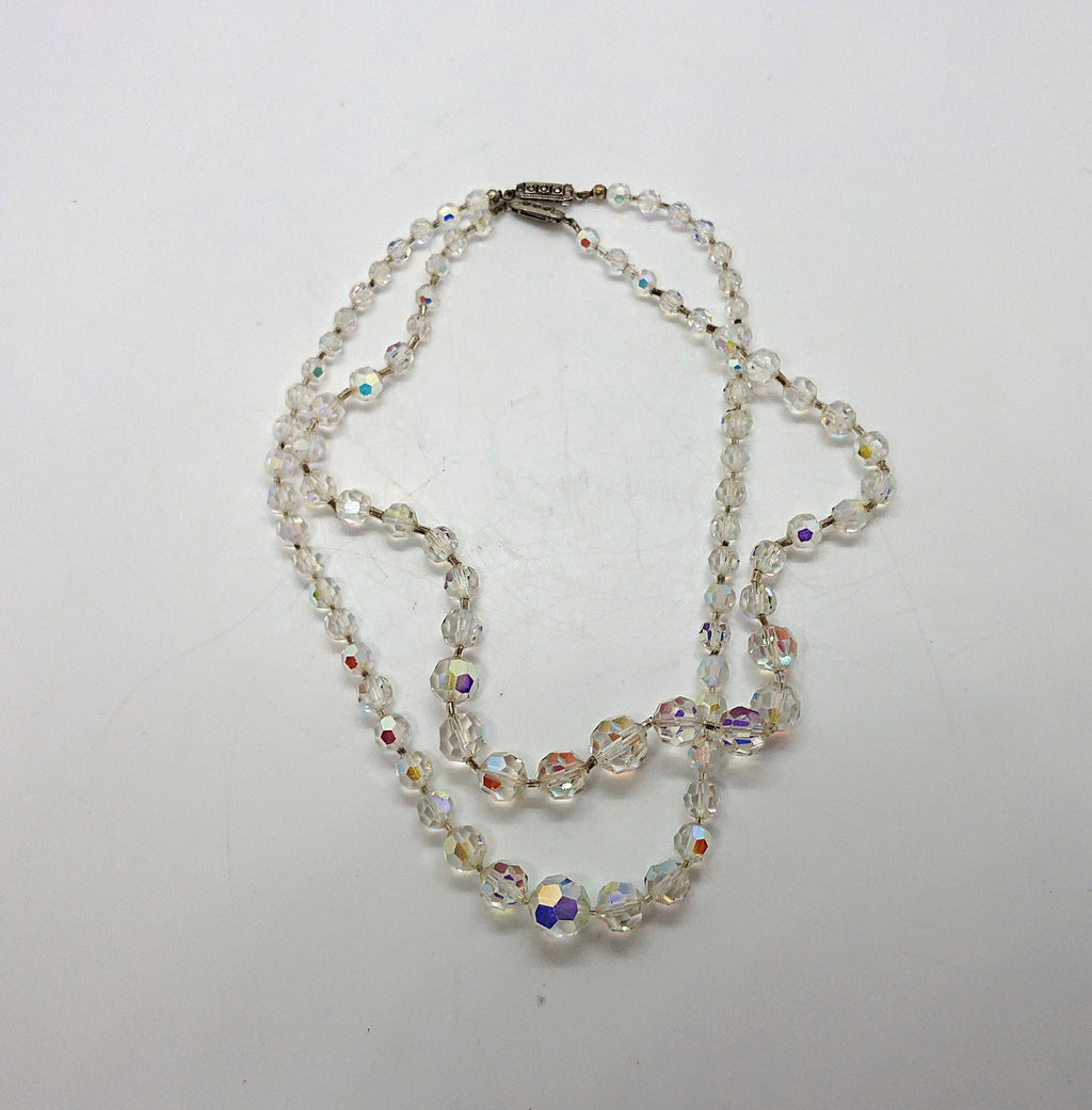 Vintage Aurora Borealis Necklace Set, Rhinestone Box Clasp