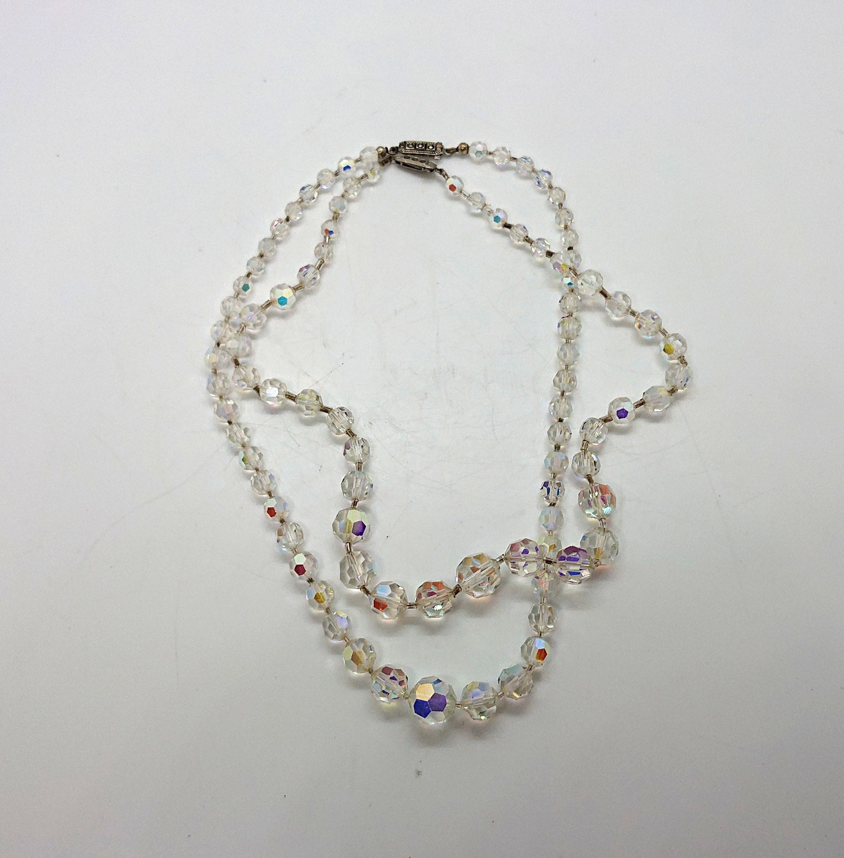 Vintage Aurora Borealis Necklace Set, Rhinestone Box Clasp