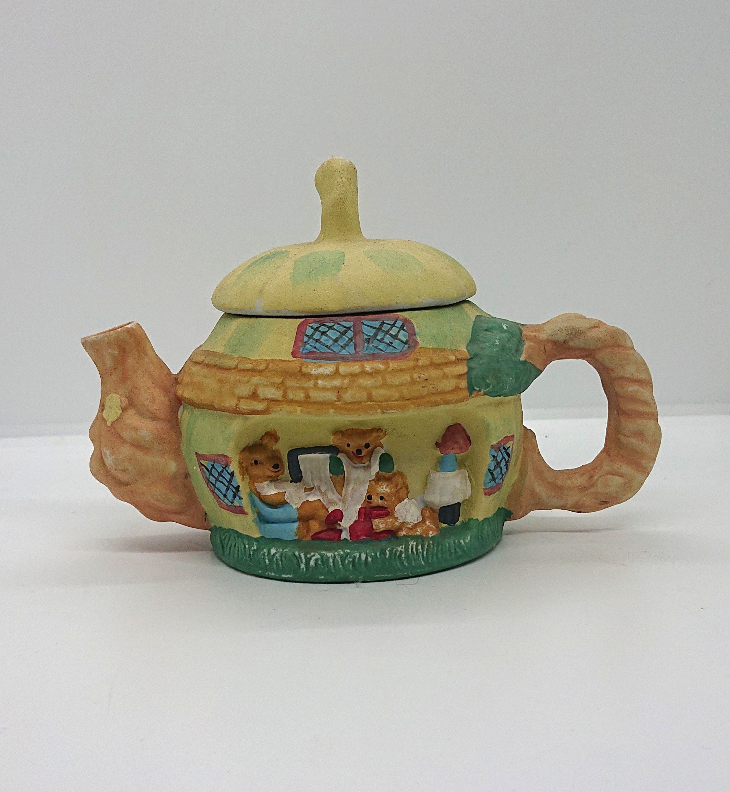 Vintage Ceramic Novelty Teapot Pottery Teddy Bear Family Decorative, Ornamental Teapot Afternoon Tea Party