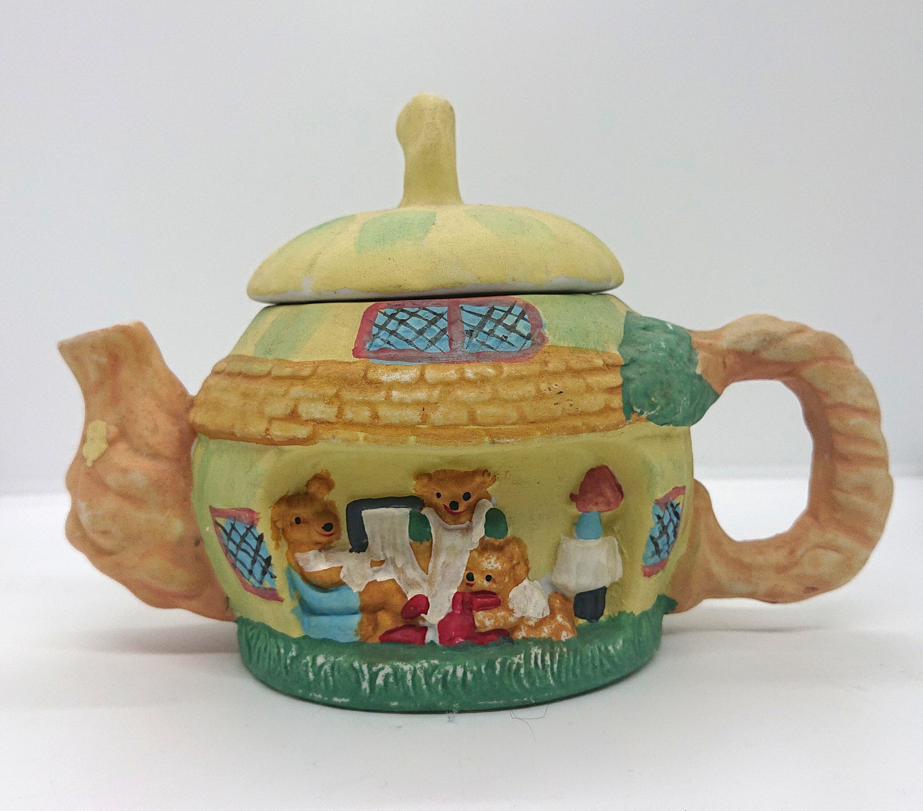 Vintage Ceramic Novelty Teapot Pottery Teddy Bear Family Decorative, Ornamental Teapot Afternoon Tea Party
