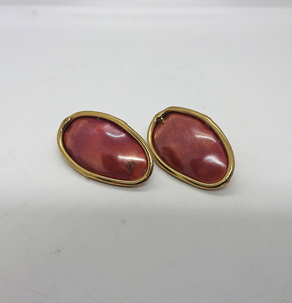 Vintage Red Painted Metal Stud Earrings, Artisan Costume Jewelry