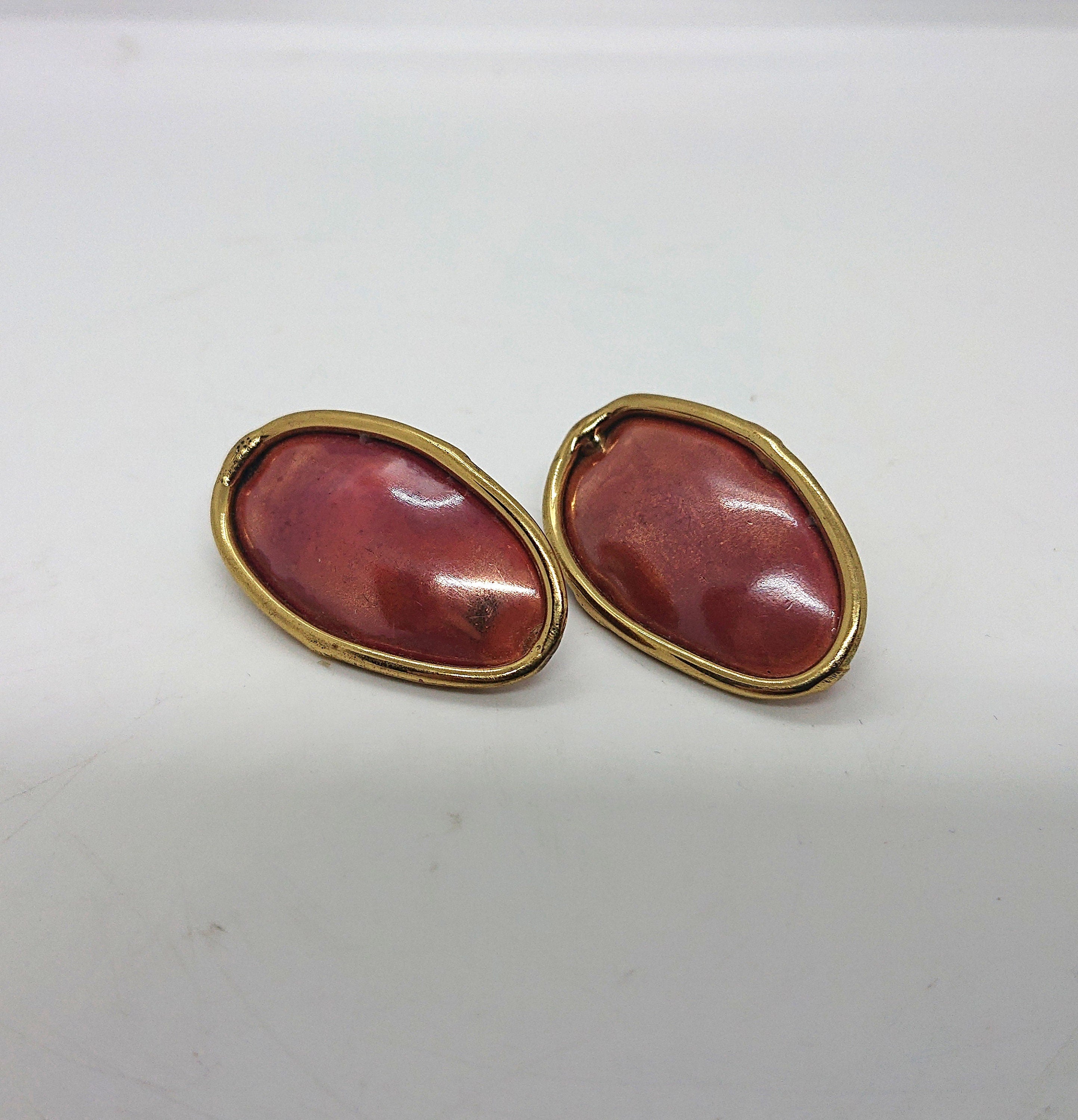 Vintage Red Painted Metal Stud Earrings, Artisan Costume Jewelry