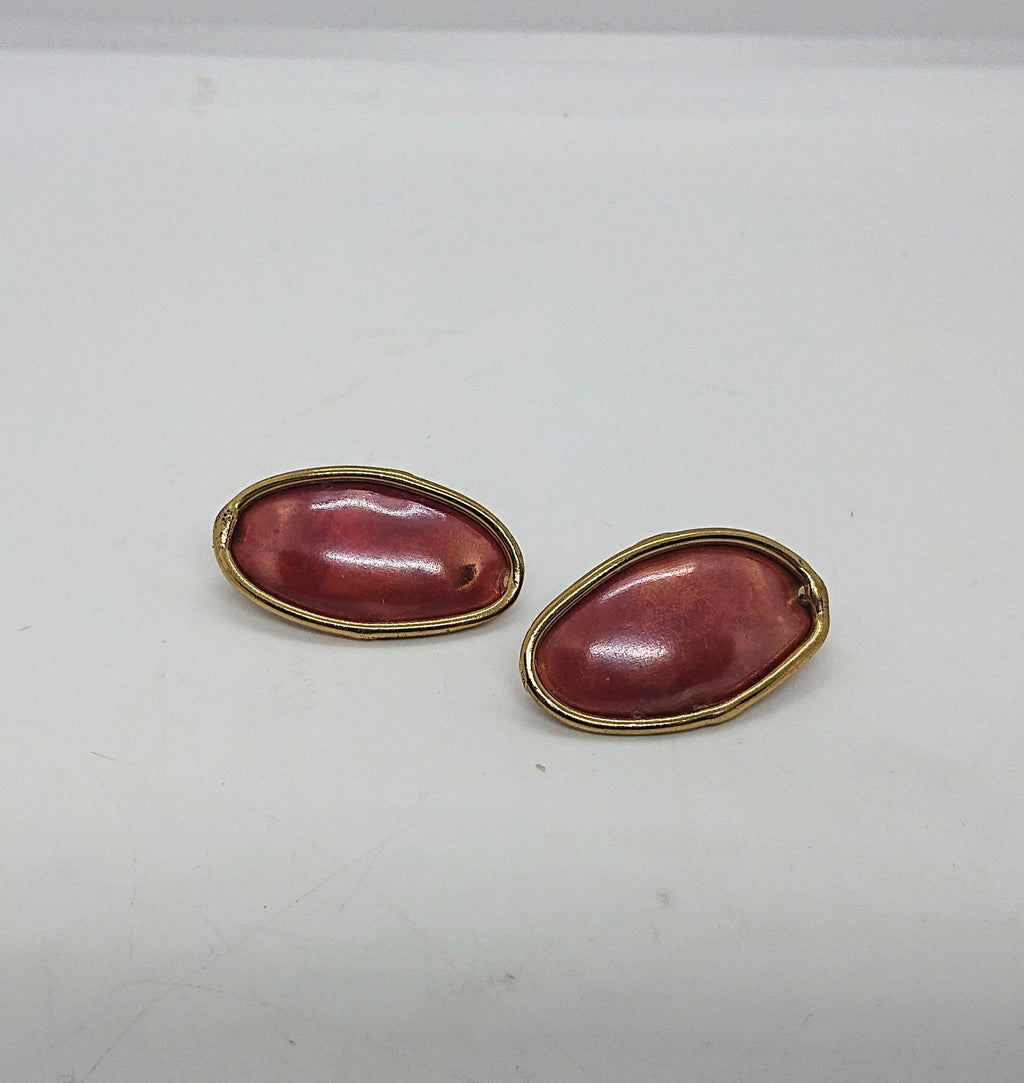 Vintage Red Painted Metal Stud Earrings, Artisan Costume Jewelry