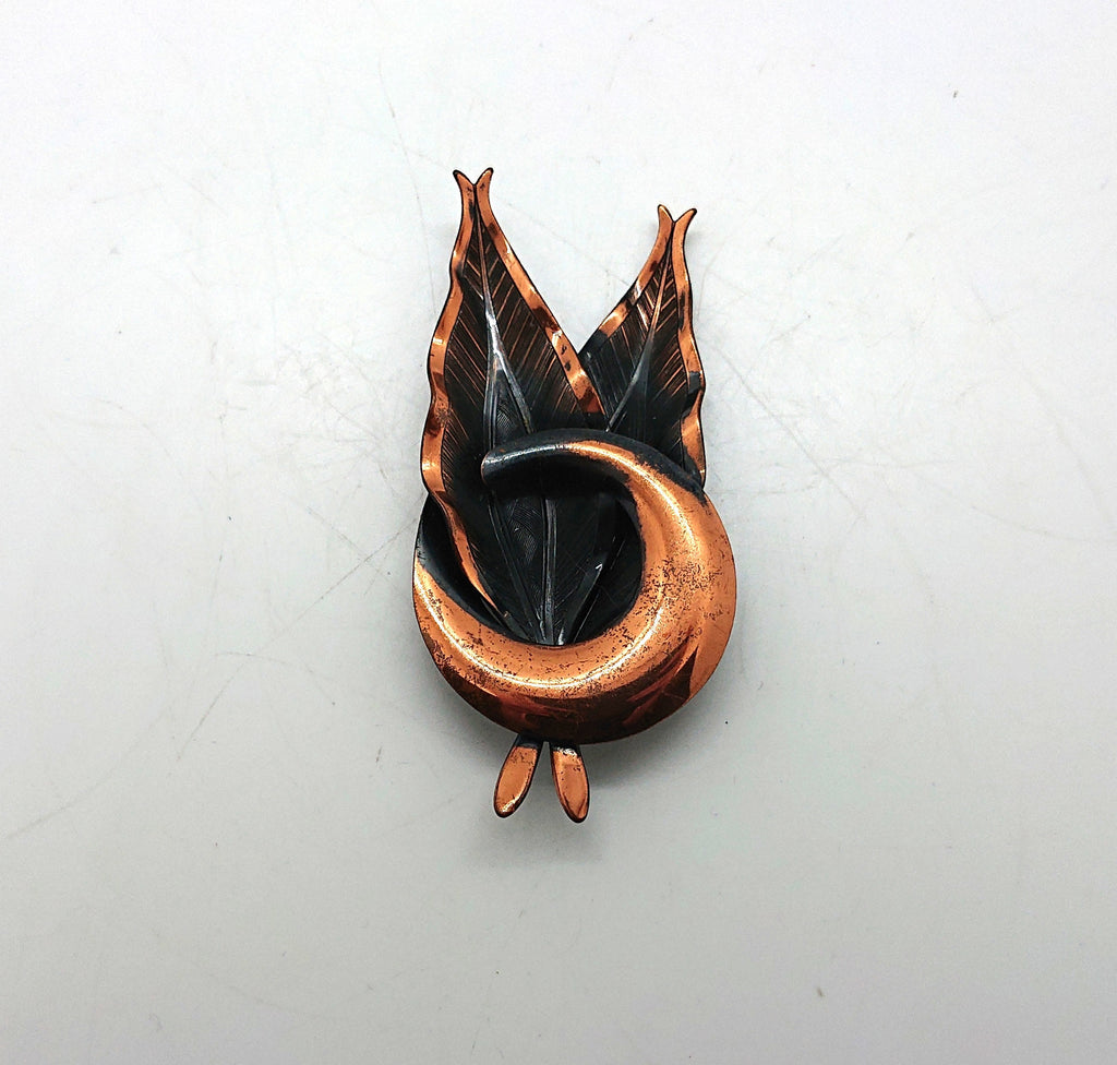 Vintage Copper Leaf Brooch, Arts & Crafts Style Jewelry