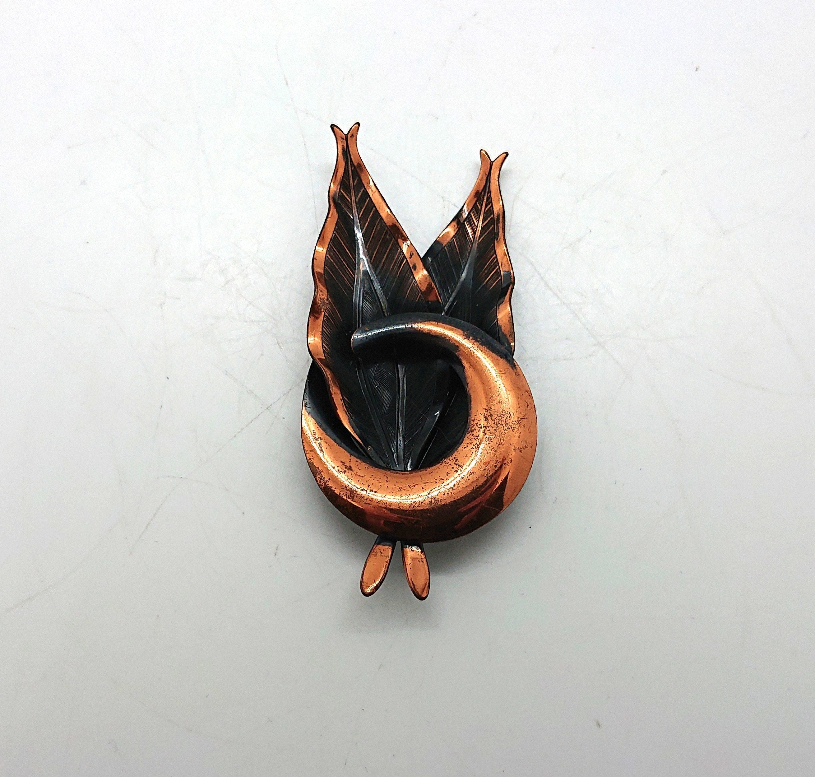 Vintage Copper Leaf Brooch, Arts & Crafts Style Jewelry