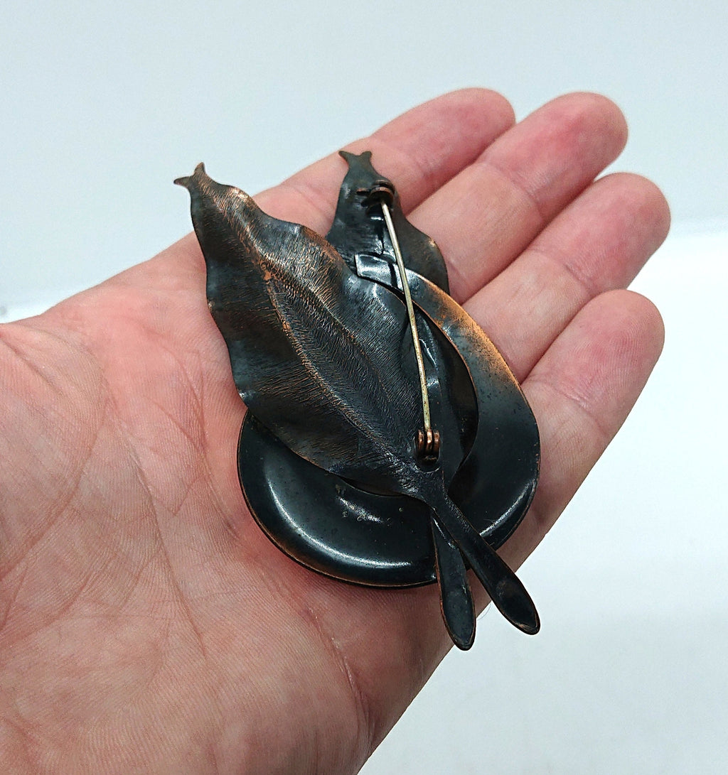 Vintage Copper Leaf Brooch, Arts & Crafts Style Jewelry