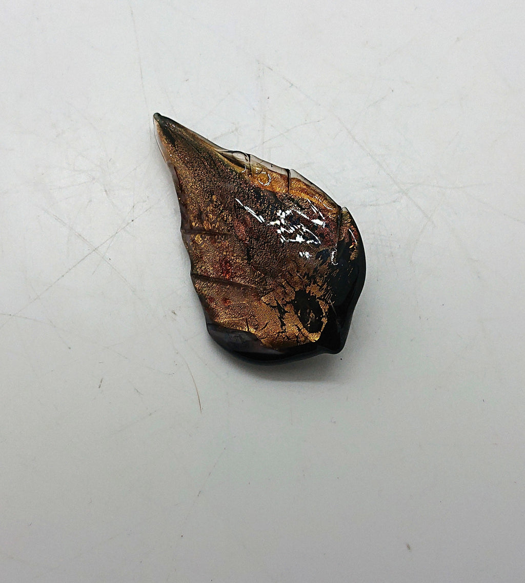 Vintage Murano Style Glass Leaf Brooch Brown Glitter Pin Costume Jewellery Jewelry Autumn Fall