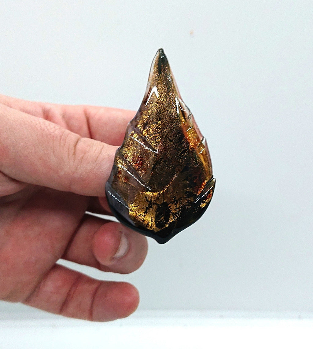 Vintage Murano Style Glass Leaf Brooch Brown Glitter Pin Costume Jewellery Jewelry Autumn Fall
