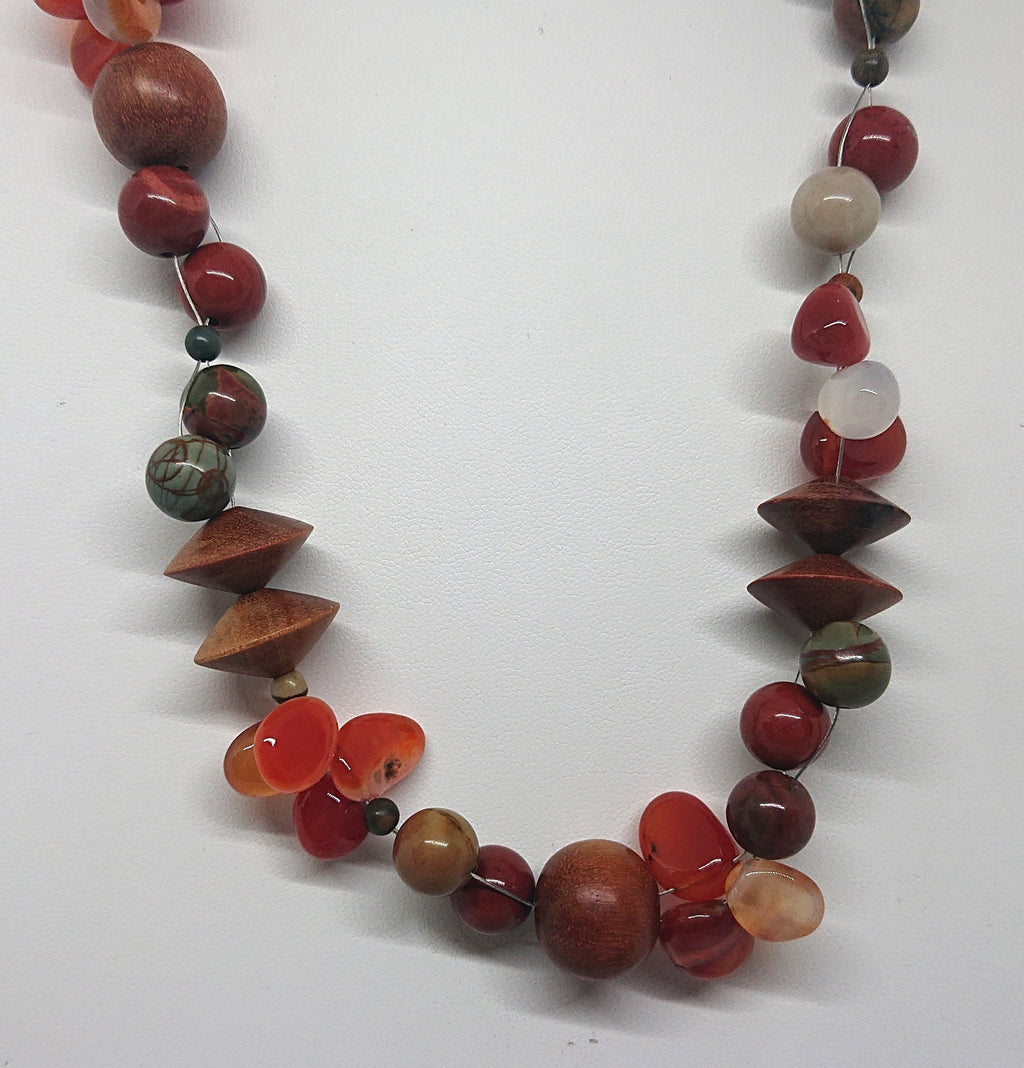 Vintage 60s Beaded Necklace, Glass, Wooden, Ceramic Costume Jewelry