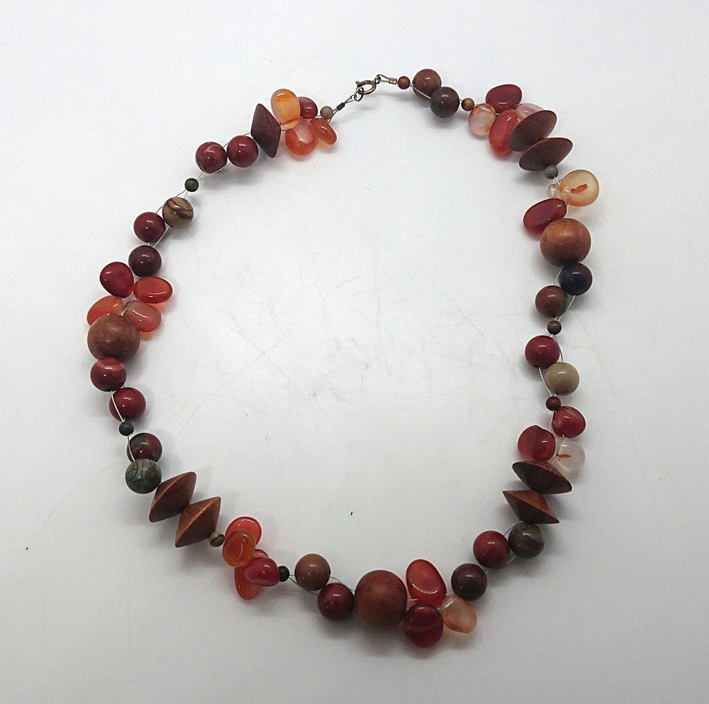 Vintage 60s Beaded Necklace, Glass, Wooden, Ceramic Costume Jewelry