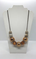Vintage Gold Chunky Beaded Necklace Costume Jewellery Jewelry Cream, Copper Lucite Round Beads