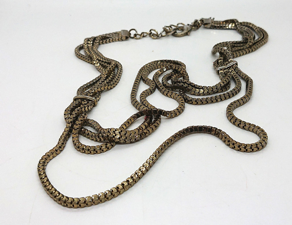 Vintage Gold Multistrand Necklace Antique Gold Metal Chain Costume Jewellery Jewelry