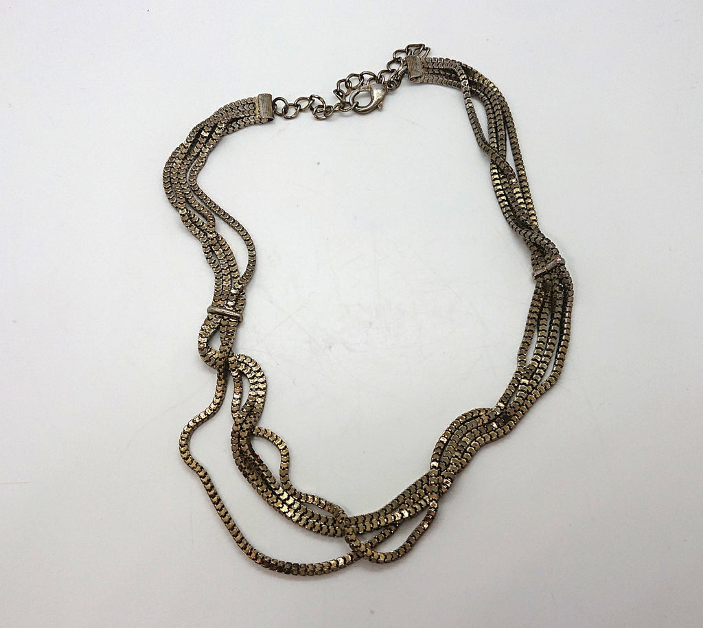 Vintage Gold Multistrand Necklace Antique Gold Metal Chain Costume Jewellery Jewelry
