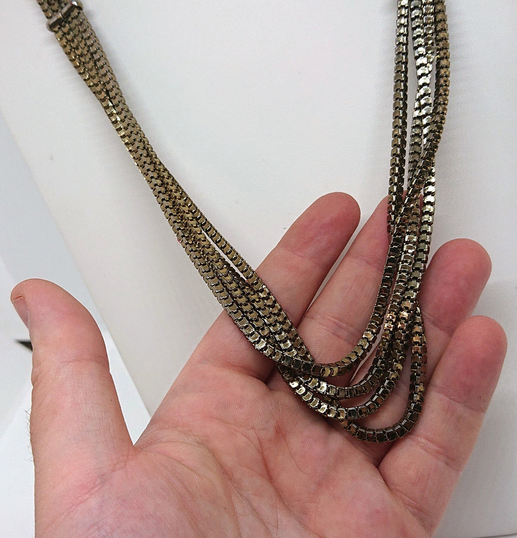 Vintage Gold Multistrand Necklace Antique Gold Metal Chain Costume Jewellery Jewelry
