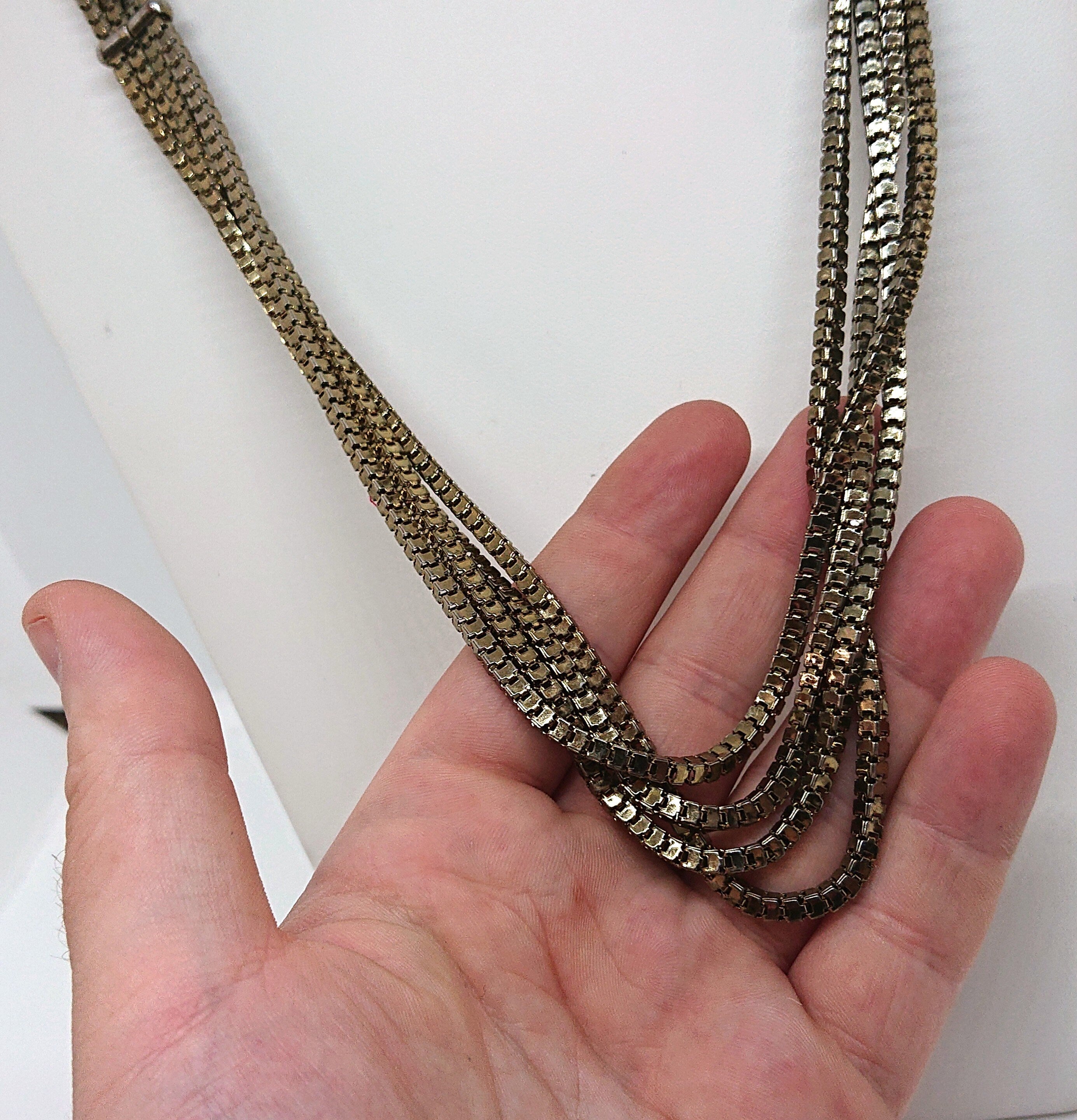 Vintage Gold Multistrand Necklace Antique Gold Metal Chain Costume Jewellery Jewelry