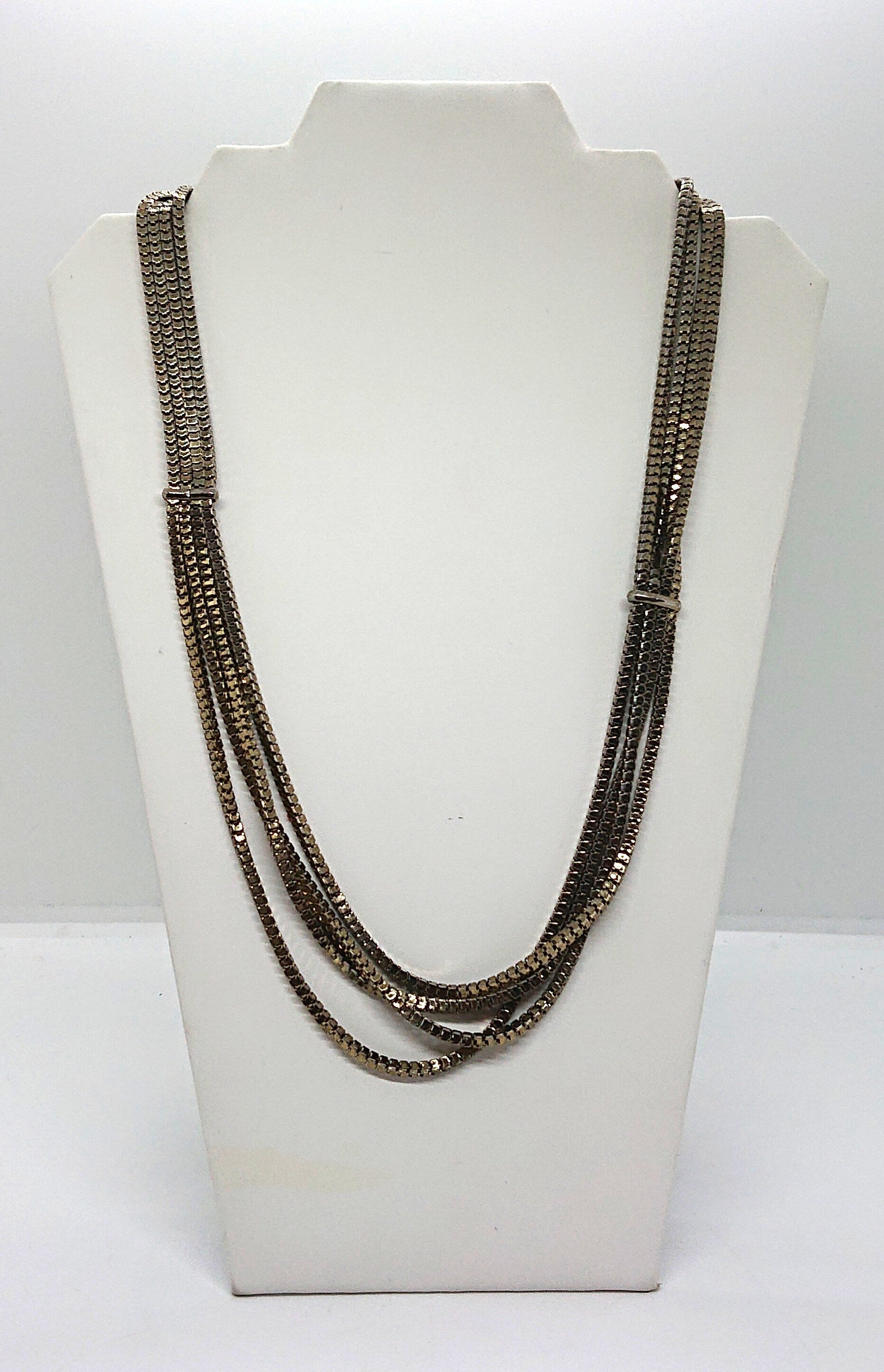 Vintage Gold Multistrand Necklace Antique Gold Metal Chain Costume Jewellery Jewelry
