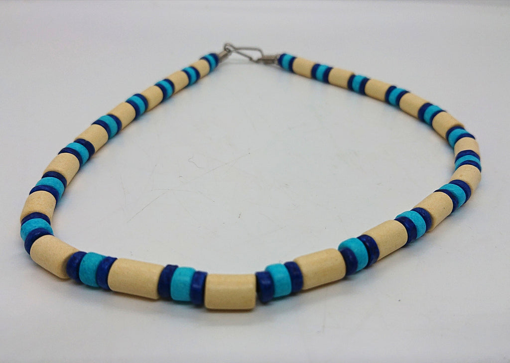 Vintage Ceramic Bead Necklace Retro Blue and White Beach Jewellery Hippie Surfer Jewelry