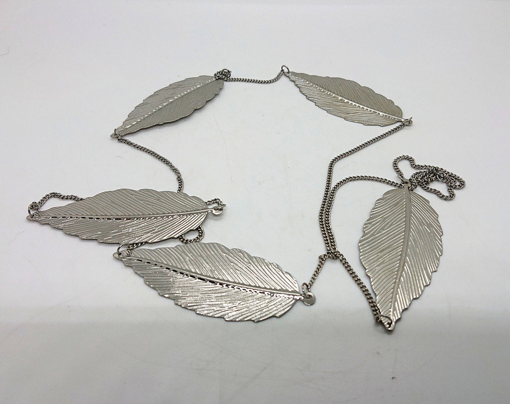 Vintage Silver Tone Leaf Necklace, Autumn Jewelry, 21 Inch