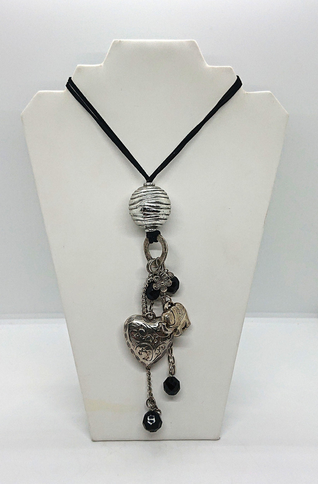 Vintage Silver Charm Necklace Heart, Flower, Elephant Charm Pendant Costume Jewellery Jewelry