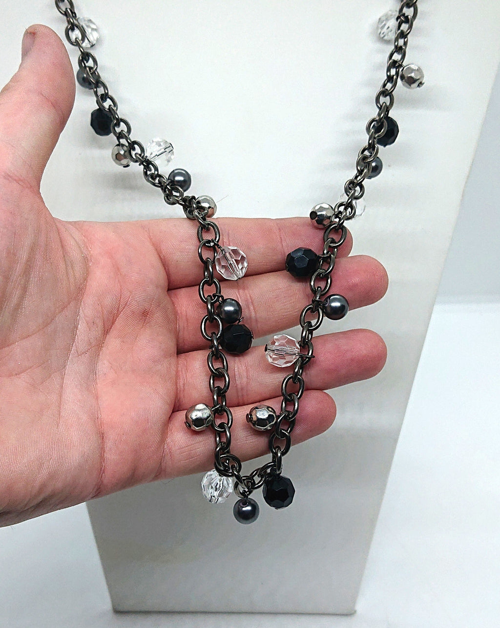 Vintage Chain Necklace Long Diamond Rhinestone Silver Link Chain Costume Jewellery Jewelry