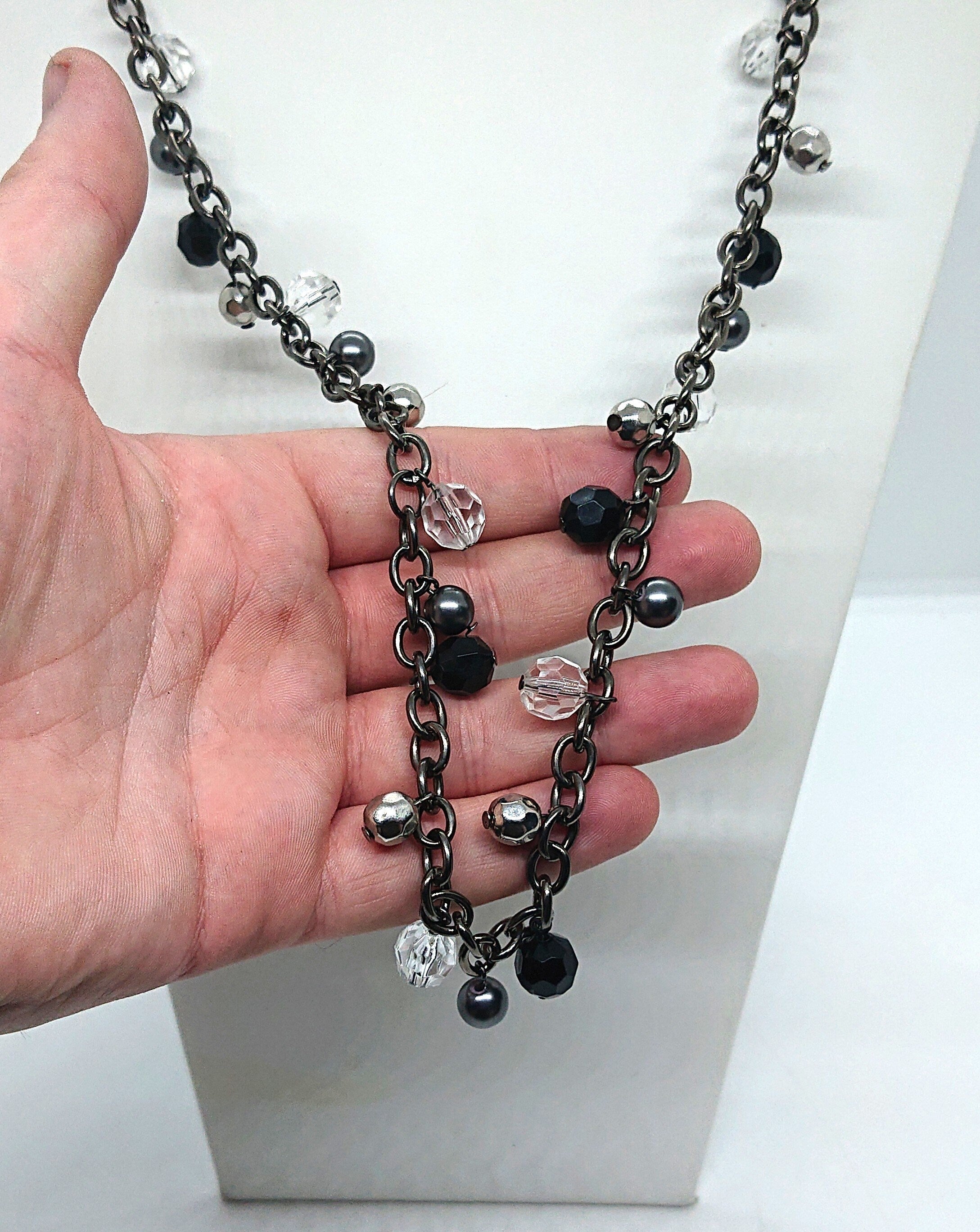 Vintage Chain Necklace Long Diamond Rhinestone Silver Link Chain Costume Jewellery Jewelry