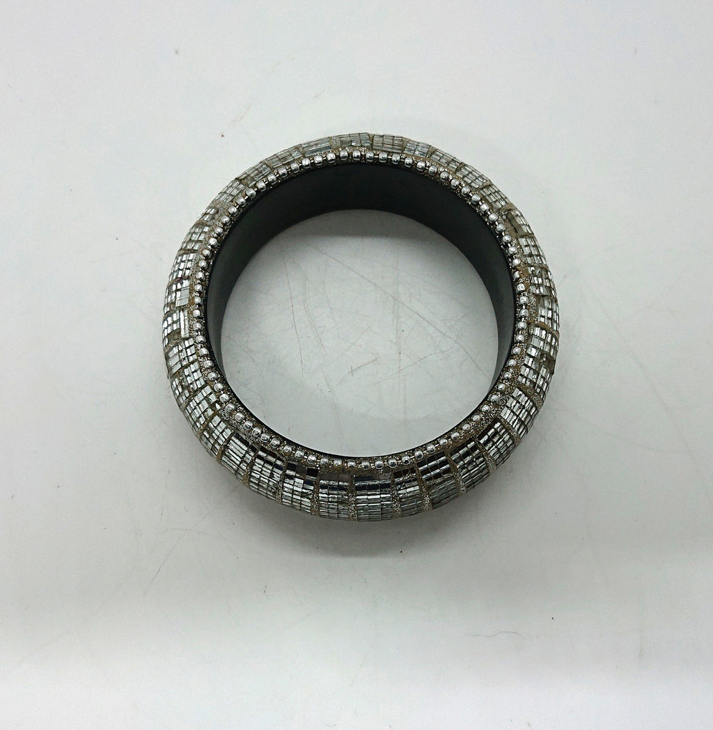 Vintage Art Glass Chunky Bangle - Silver Glamour Statement Bracelet