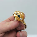 Vintage Floral Brooch: Sapphire & Rhinestone Gold Tone Pin by Ecco G.F.