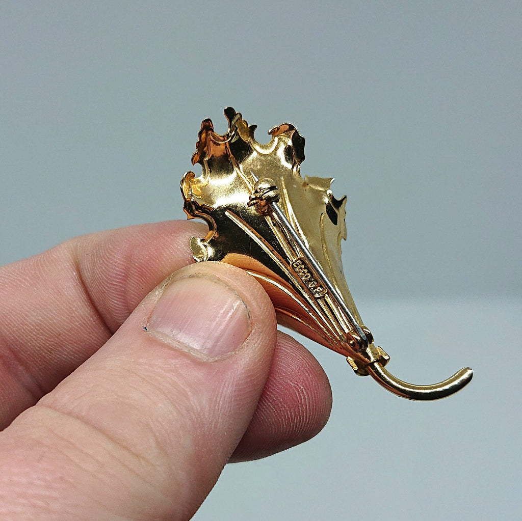 Vintage Floral Brooch: Sapphire & Rhinestone Gold Tone Pin by Ecco G.F.