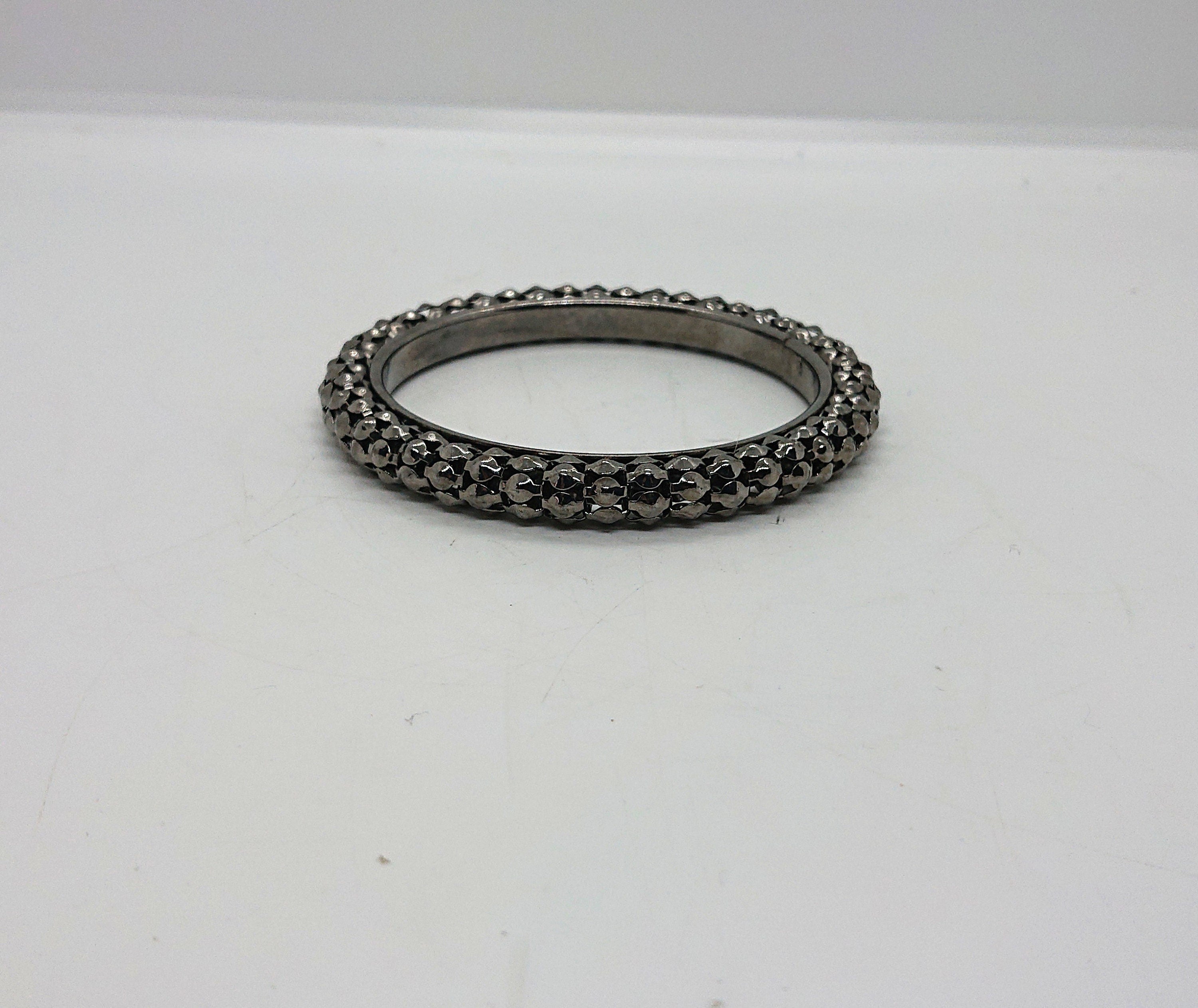 Vintage Mesh Silver Tone Bangle - 1970s Punk Industrial Jewelry