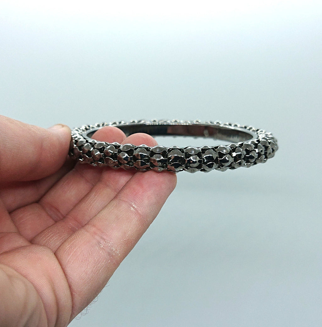 Vintage Mesh Silver Tone Bangle - 1970s Punk Industrial Jewelry