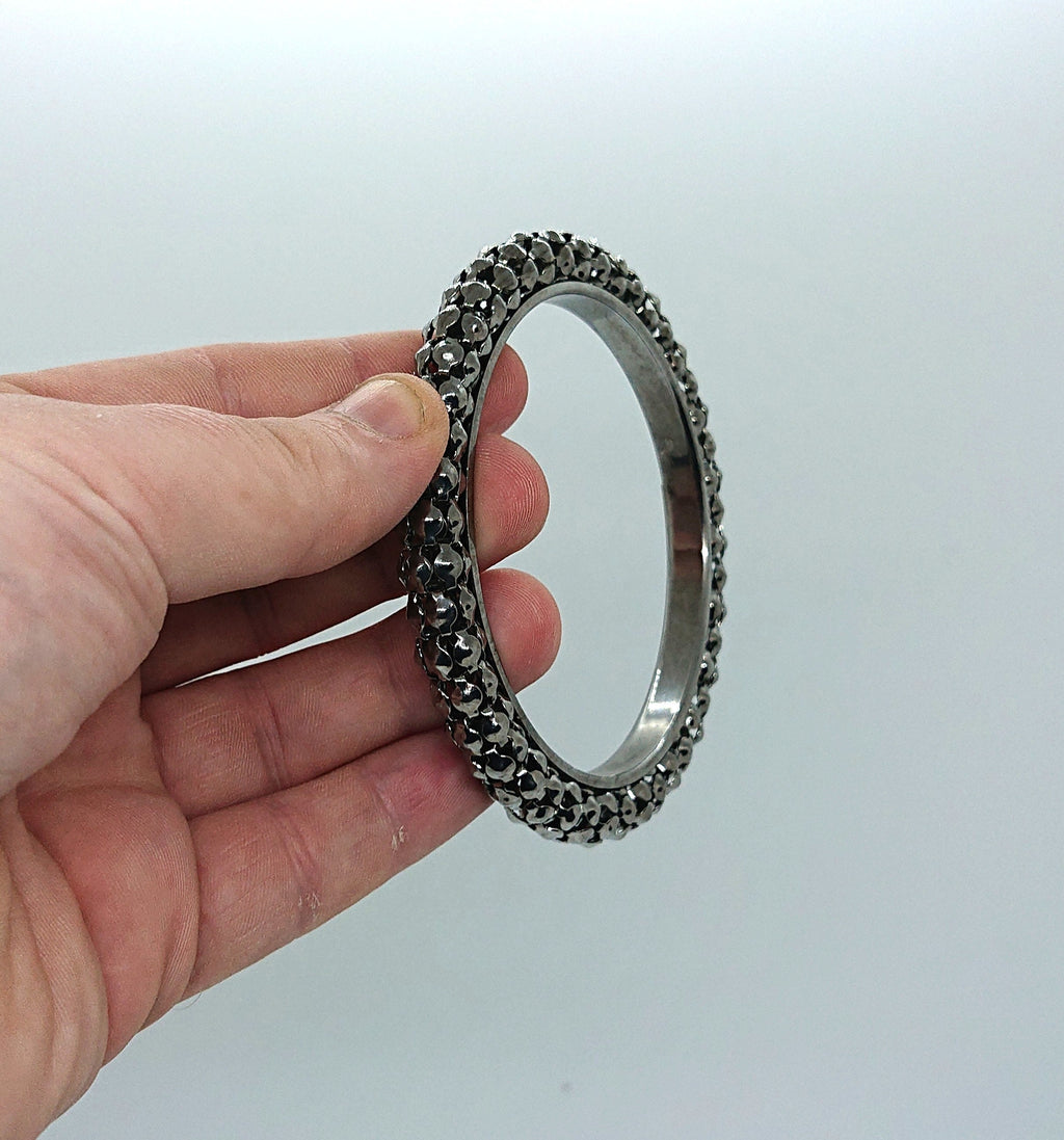 Vintage Mesh Silver Tone Bangle - 1970s Punk Industrial Jewelry