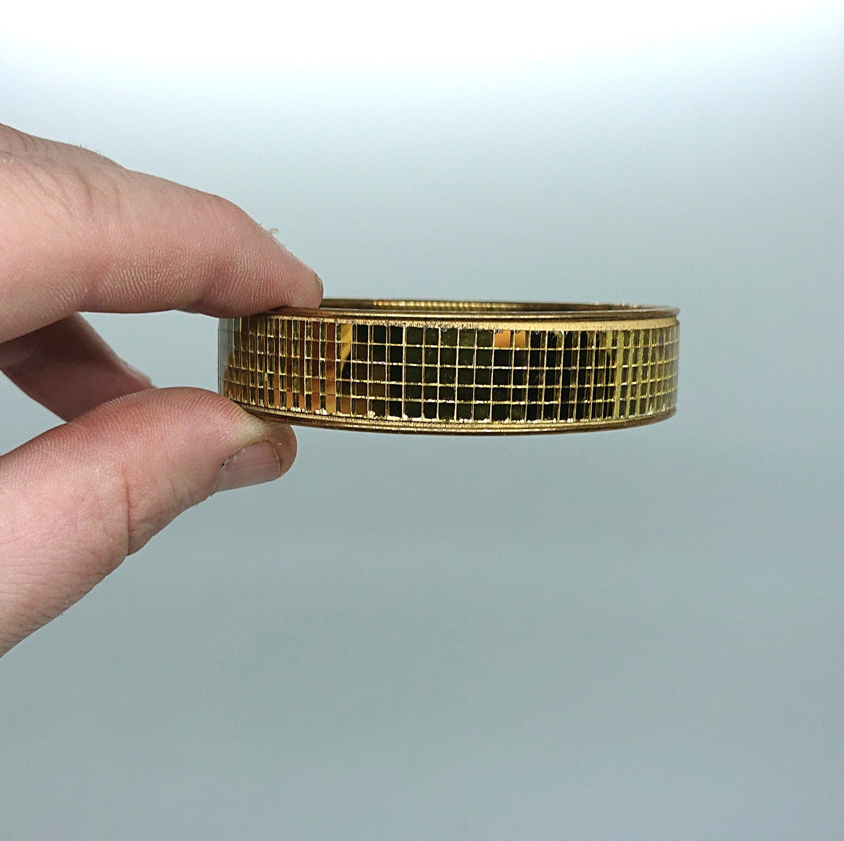 Vintage Gold Bangle Sparkly Clear Mosaic Glass Bangle 70's Retro Costume Jewellery Jewelry