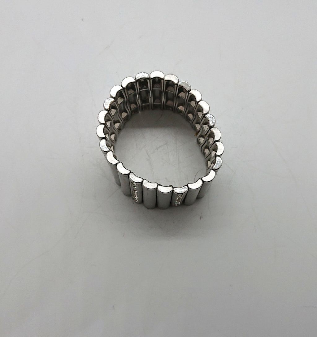 Vintage Silver Tone Rhinestone Bracelet, Chunky Glam Costume Jewelry