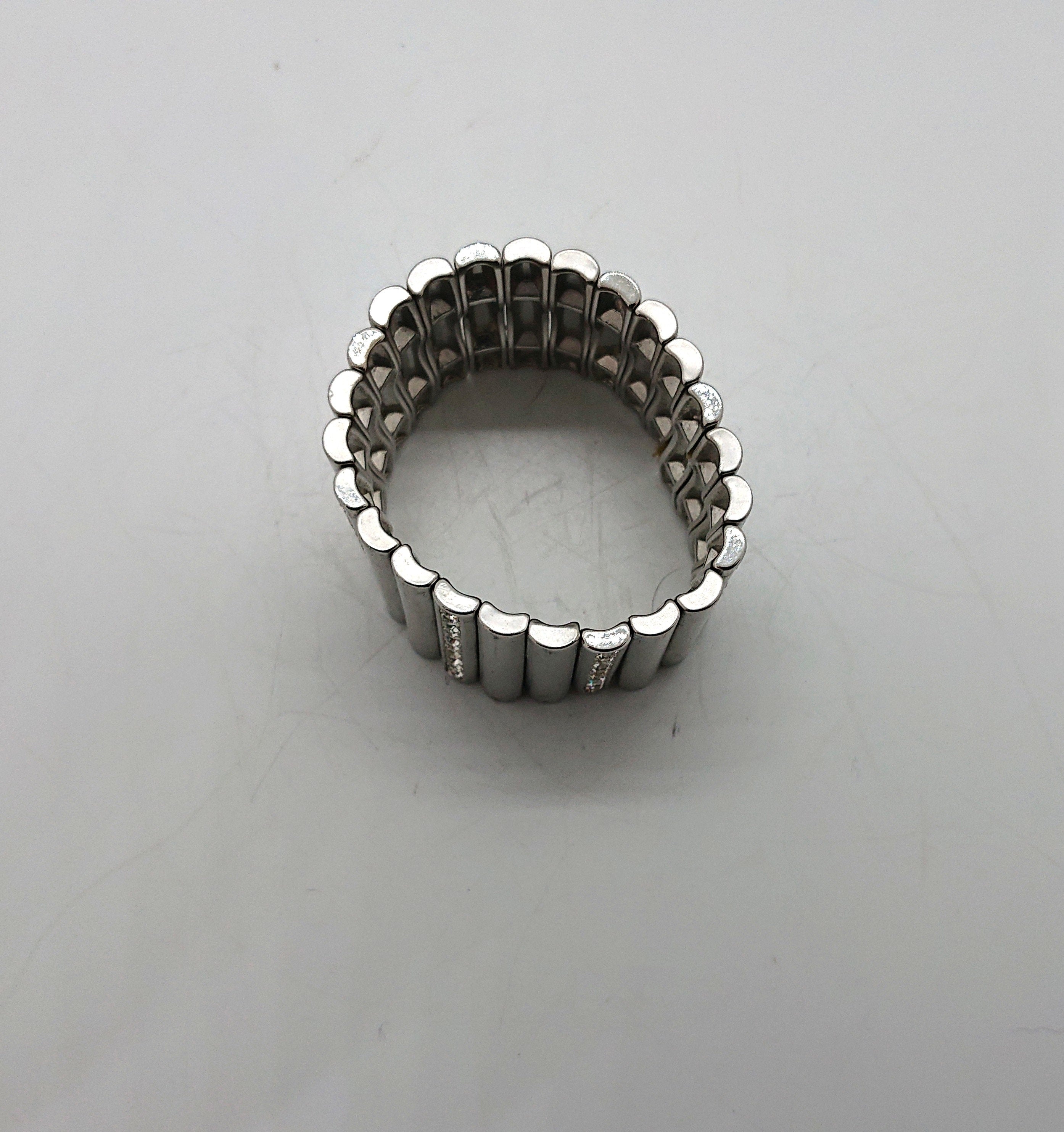 Vintage Silver Tone Rhinestone Bracelet, Chunky Glam Costume Jewelry