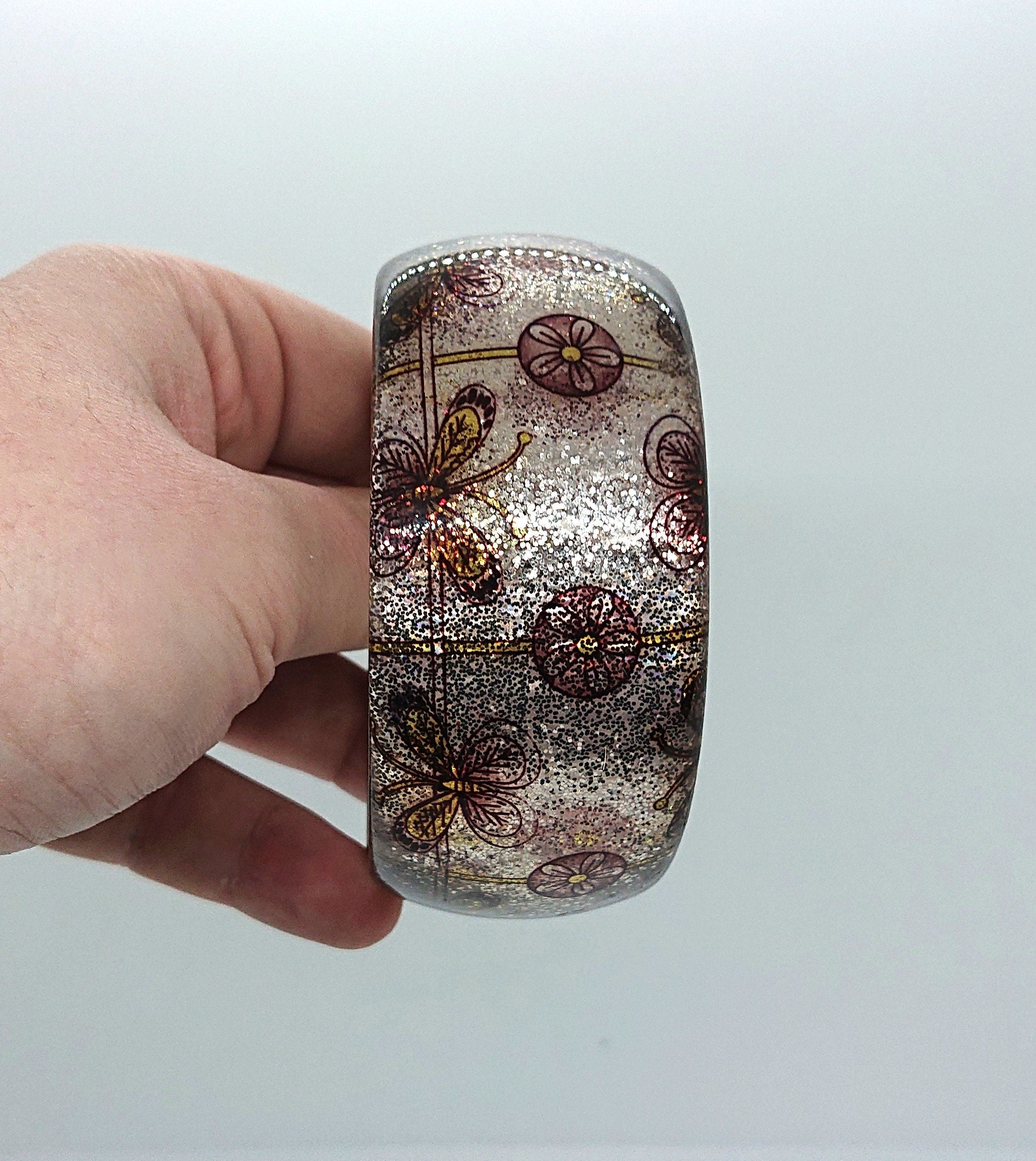 Vintage Chunky Lucite Bangle Butterfly Floral Glitter Bangle Costume Jewellery Jewelry