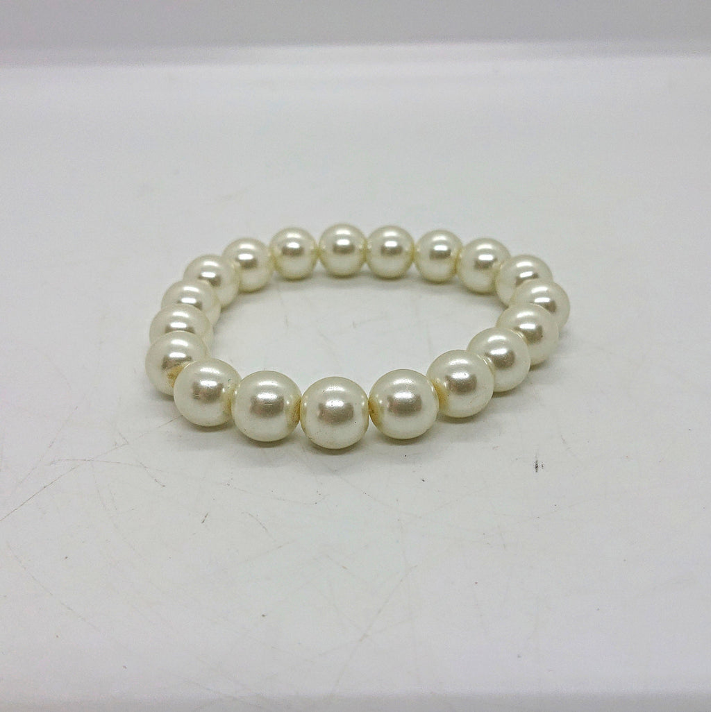 Vintage Faux Pearl Stretch Bracelet, Thick Champagne Pearls